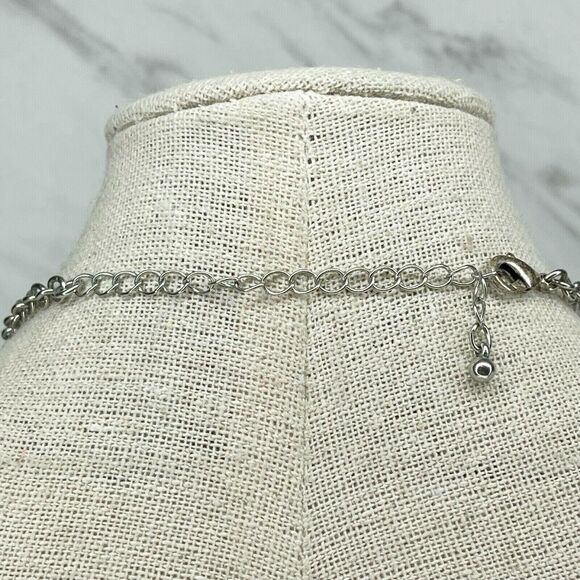 Silver Tone Rhinestone Bib Chain Link Necklace - Picture 2 of 4